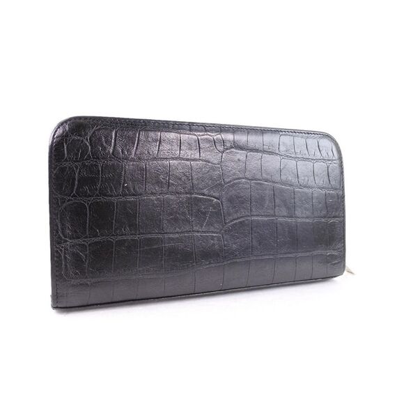 Pre Loved Saint Laurent Crocodile Zip Wallet Leather ZipAround Women Black - Picture 3 of 8